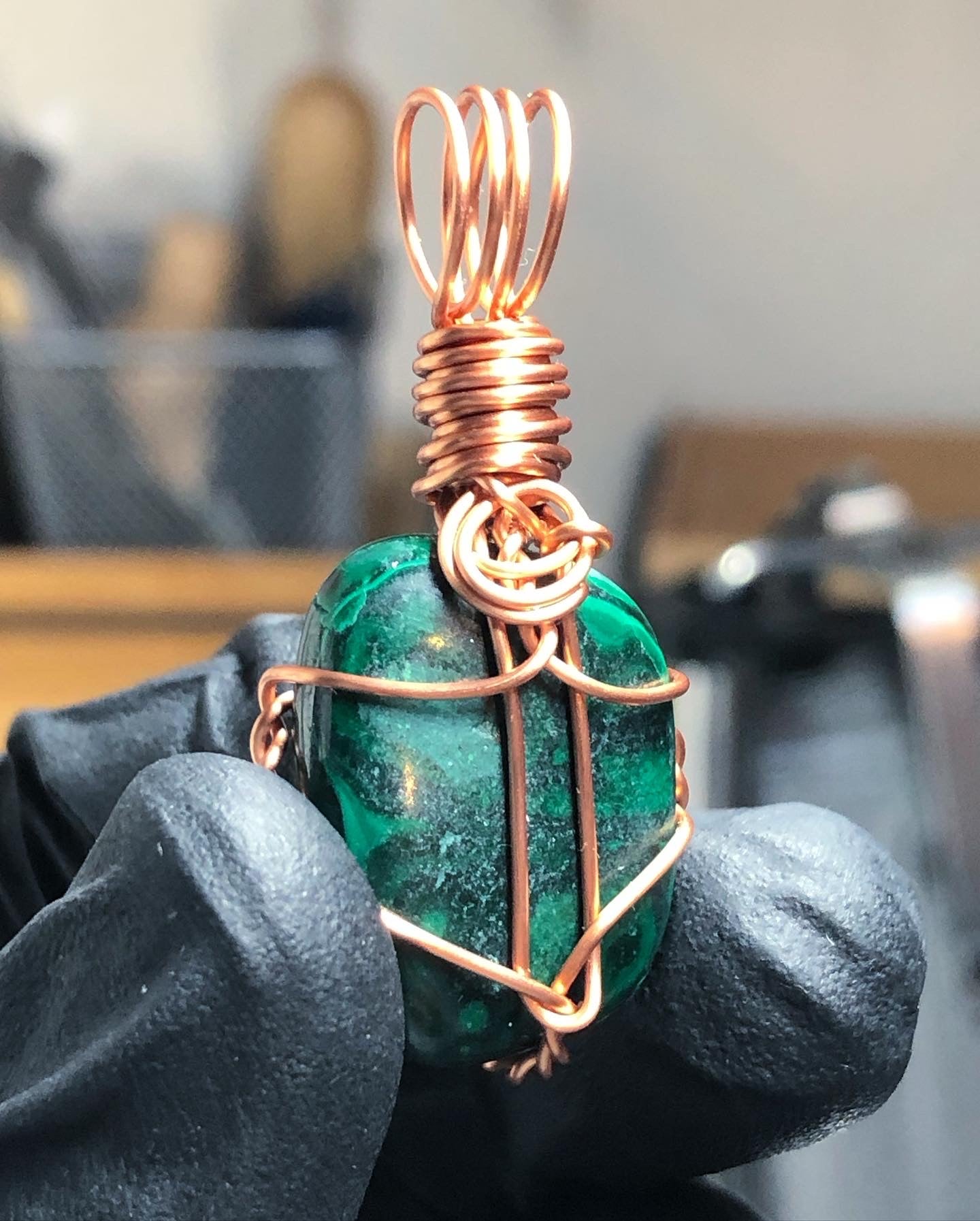 Malachite Tumble Copper Pendant - Mini Range - Premium