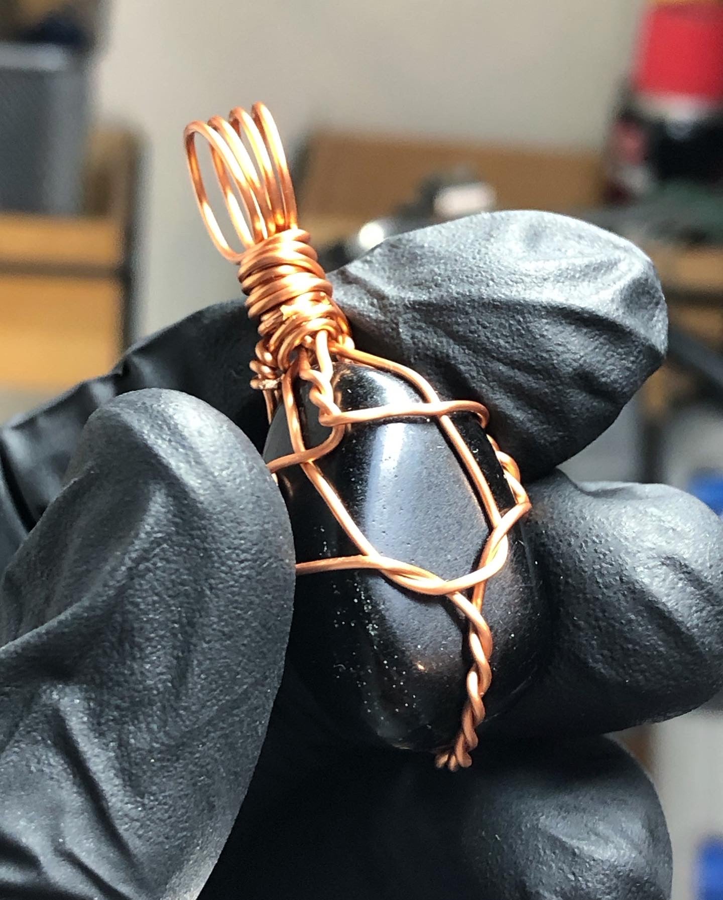 Black Tourmaline Tumble Copper Pendant - Mini Range