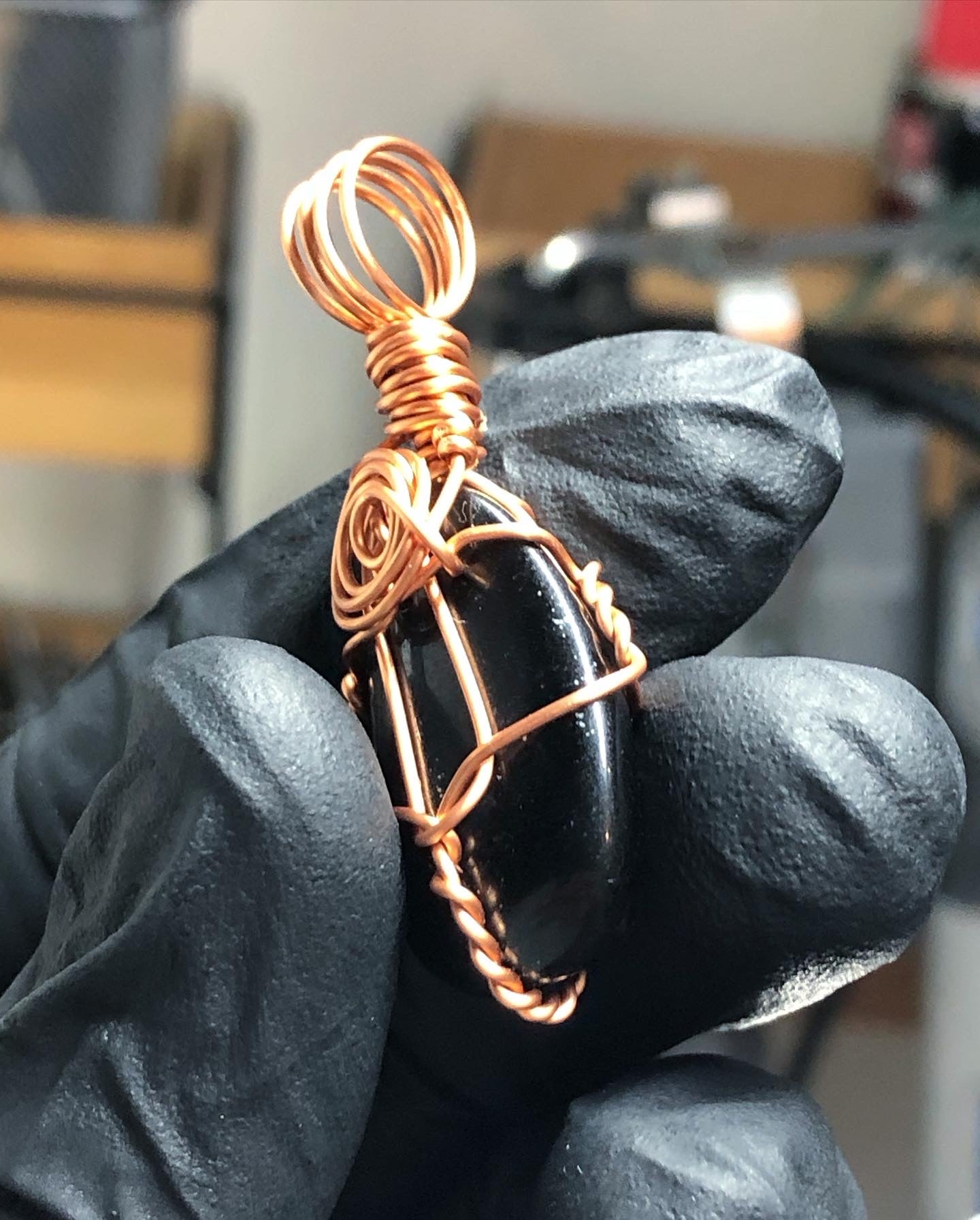 Black Tourmaline Tumble Copper Pendant - Mini Range